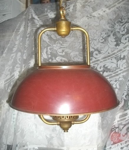 Vintage Brass & Red Metal Light Fixture