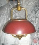 Vintage Brass & Red Metal Light Fixture