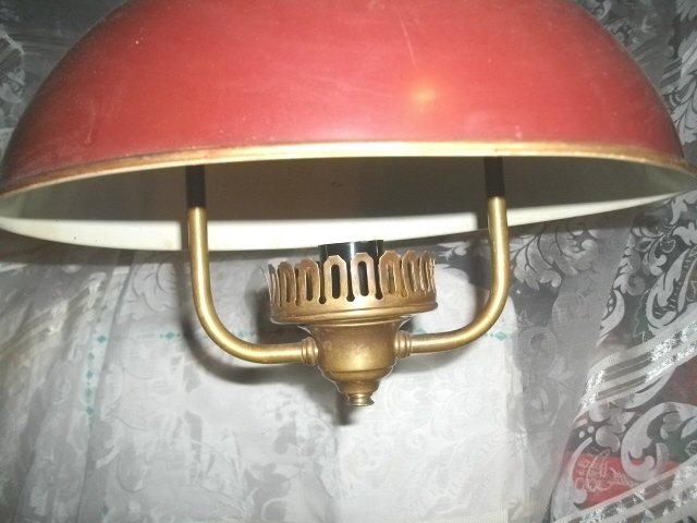 Vintage Brass & Red Metal Light Fixture