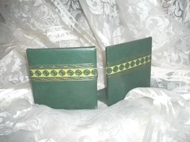 Vintage Green Leather Book Ends