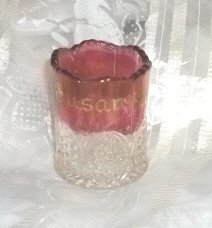 Antique Ruby Stained Glass Toothpick Holder
