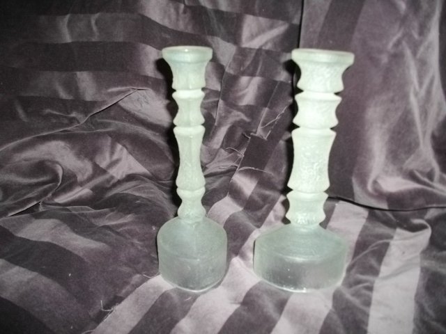 Vintage Frosted Art Glass Candle Holders