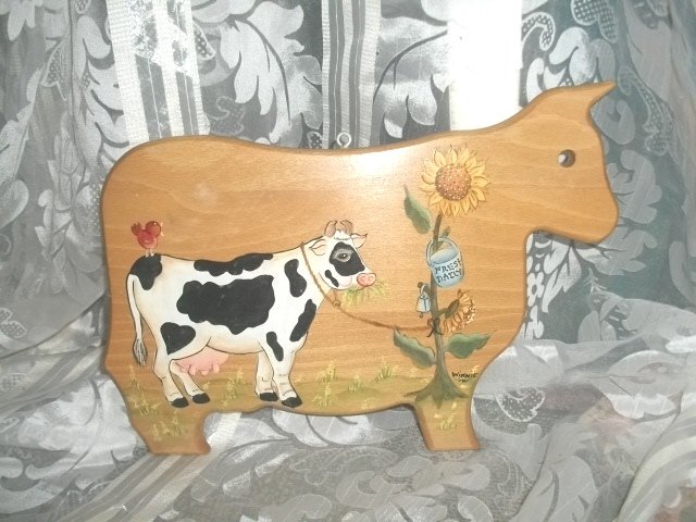 Hand Painted Wooden Jersey Cow Decoration