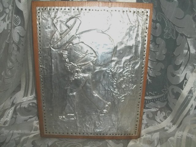 Pressed Metal Picture on Wood