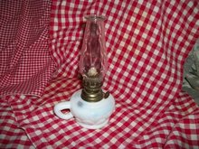 Vintage White Opalescent Glass Miniature Oil Lamp