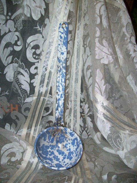 Antique Blue & White Swirl Graniteware Dipper