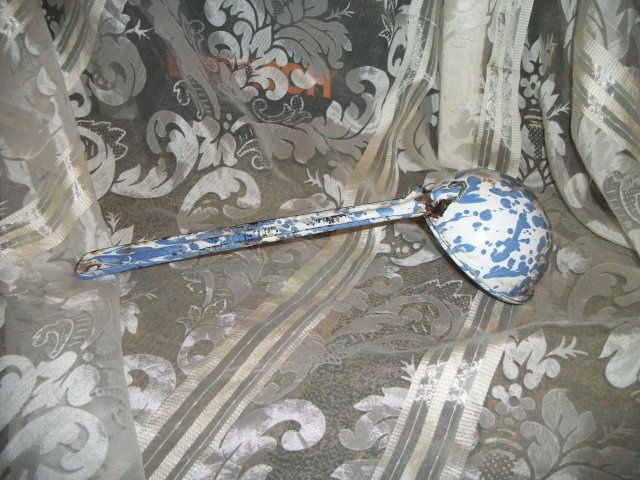 Antique Blue & White Swirl Graniteware Dipper