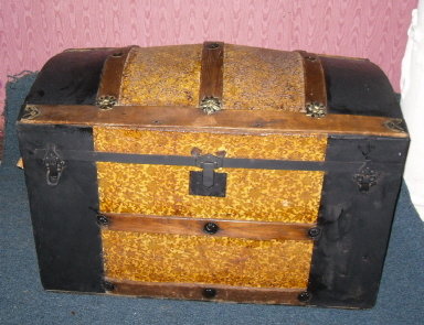 Antique Embossed Metal Camel Back Trunk