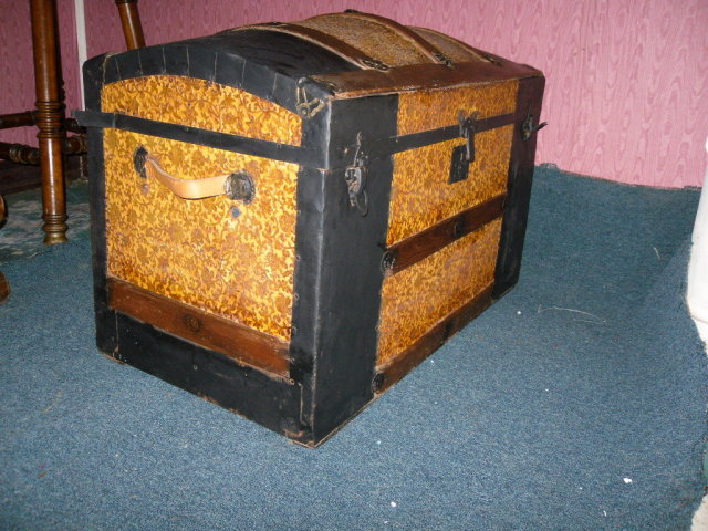 Antique Embossed Metal Camel Back Trunk