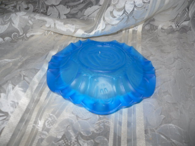 Vintage Frosted Blue Glass Rose Ashtray