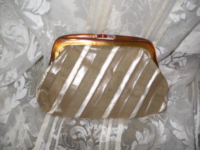 Vintage Leather Clutch Handbag w/Lucite Handle