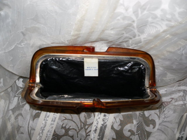 Vintage Leather Clutch Handbag w/Lucite Handle
