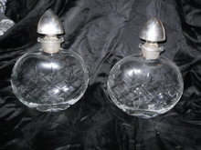 Vintage Glass Decanter Pair w/ Sterling Silver Stoppers