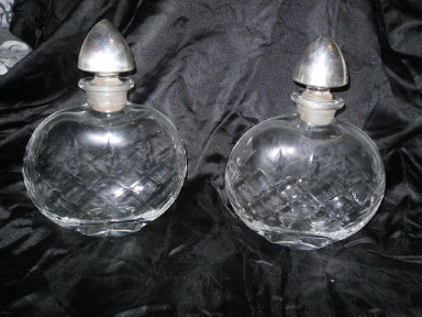 Vintage Glass Decanter Pair w/ Sterling Silver Stoppers