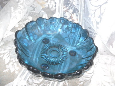 Vintage Large Blue Glass Footed Dish