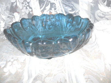 Vintage Large Blue Glass Footed Dish