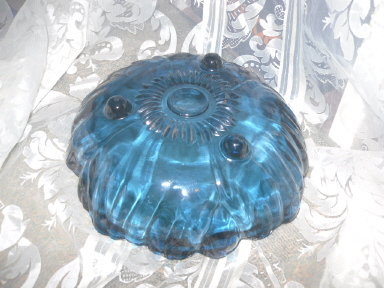 Vintage Large Blue Glass Footed Dish