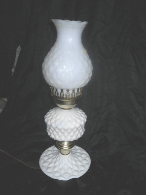Vintage Milk Glass Quilted Pattern Lamp & Shade