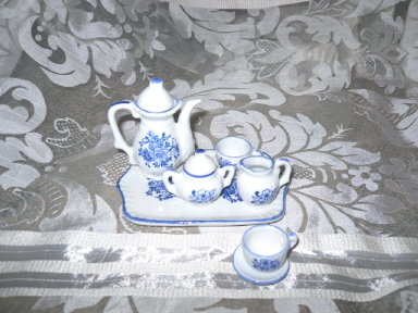 Miniature Blue & White Porcelain Tea Set