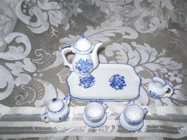 Miniature Blue & White Porcelain Tea Set