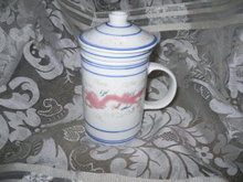 Vintage Oriental Porcelain Teacup w/Lid & Brew Basket Insert