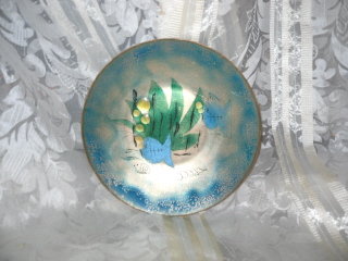 Vintage Enamel Dish w/Fish Scene **Signed Martha
