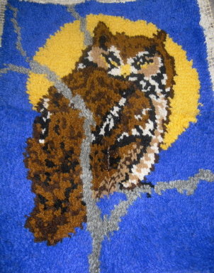 Vintage Large Latch Hook Owl Rug