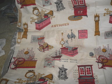 Vintage Antique Shop Fabric w/Antique Furniture, Clocks & More
