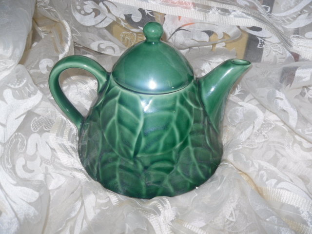 Pier 1 Imports Jade Leaves Stoneware Teapot