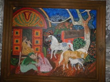 Vintage Original Oil Folk Art Horse Painting