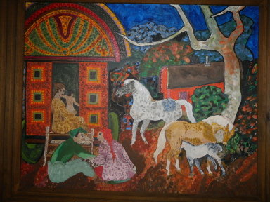 Vintage Original Oil Folk Art Horse Painting