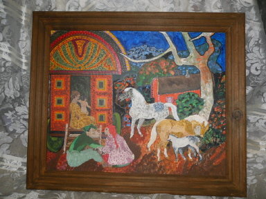 Vintage Original Oil Folk Art Horse Painting