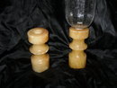 Vintage Carved Alabaster Candlesticks w/Glass Chimneys