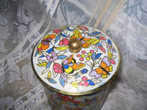 Vintage English Tin Canister w/Butterflies