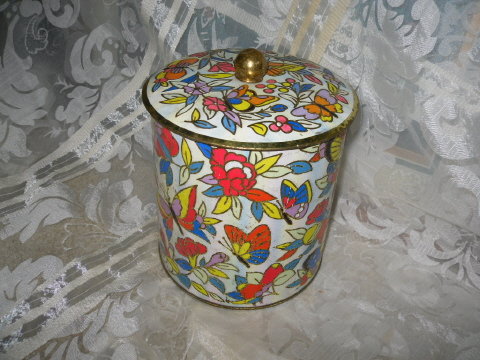 Vintage English Tin Canister w/Butterflies