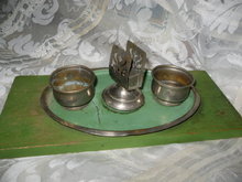 Vintage Metal Match Holder Ashtray Set