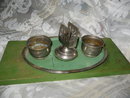 Vintage Metal Match Holder Ashtray Set