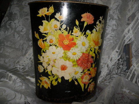 Vintage Metal Floral Waste Basket