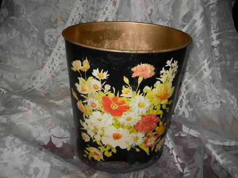 Vintage Metal Floral Waste Basket