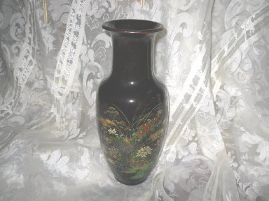Vintage Brown Oriental Floral Porcelain Vase
