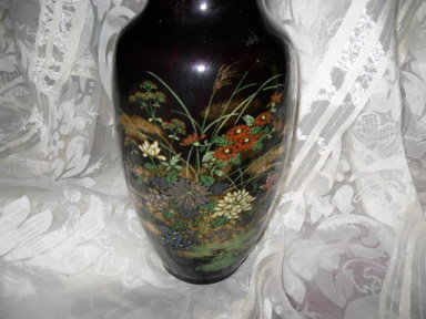 Vintage Brown Oriental Floral Porcelain Vase