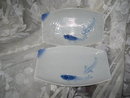 Vintage Blue & White Oriental Fish Dish Set of 4
