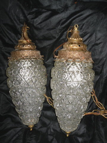 Vintage Glass Pendant Light Fixtures Pair **Large**