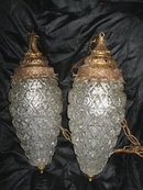 Vintage Glass Pendant Light Fixtures Pair **Large**