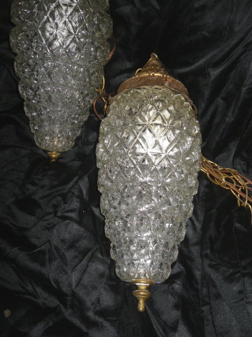 Vintage Glass Pendant Light Fixtures Pair **Large**