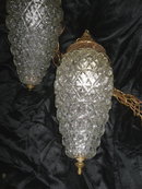 Vintage Glass Pendant Light Fixtures Pair **Large**