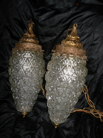 Vintage Glass Pendant Light Fixtures Pair **Large**
