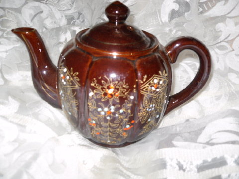 Vintage Brown Glaze Oriental Teapot
