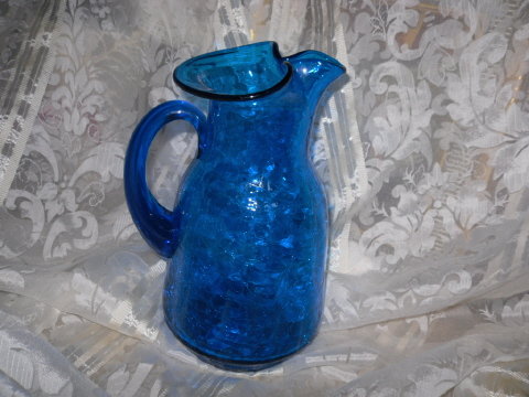 Vintage Large Blue Glass Pitcher