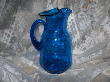 Vintage Large Blue Glass Pitcher